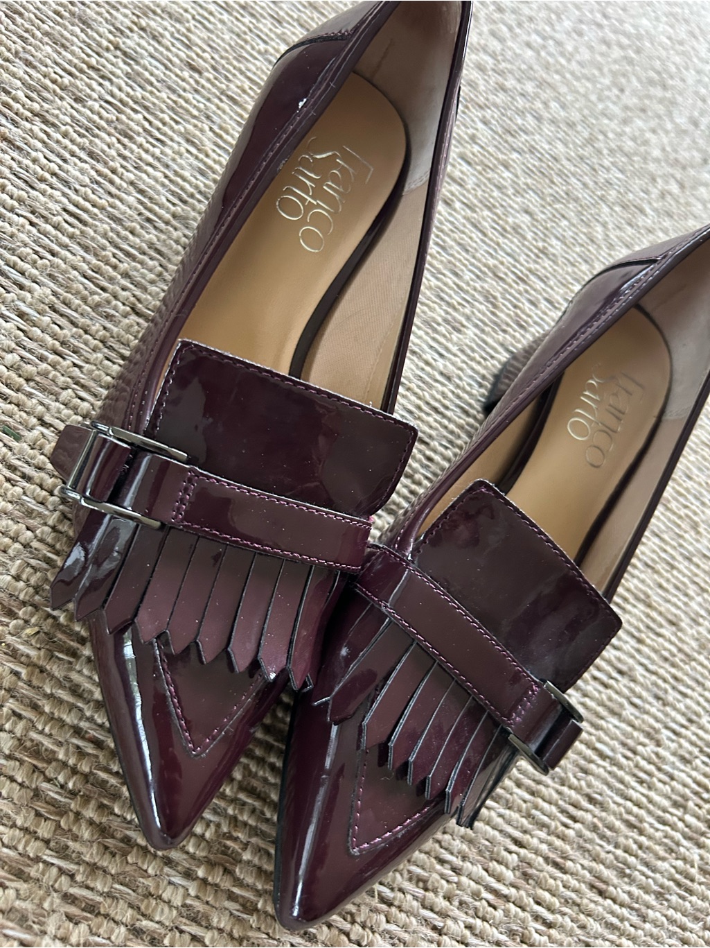 Franco Sarto Patent Pointed-Toe Loafers In Deep Burgundy